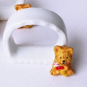 Vtg Teddy Bear Ceramic Napkin Holders Set of 4 Holiday Teddy Table Decor Rings